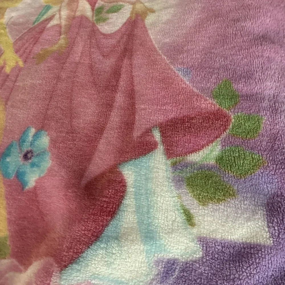 Disney Princesses VTG 90s Plush Blanket Cinderella Sleeping Beauty Belle 59